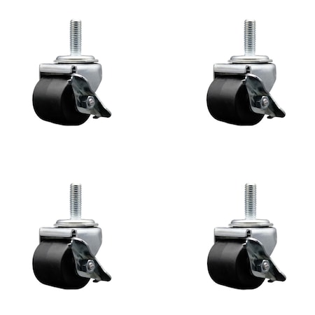 Service Caster Low Profile Polyolefin 2'' Wheel 1/2'' Threaded Stem Caster with Brake Set, 4PK SCC-TS04S211316-POS-SLB-121315-4